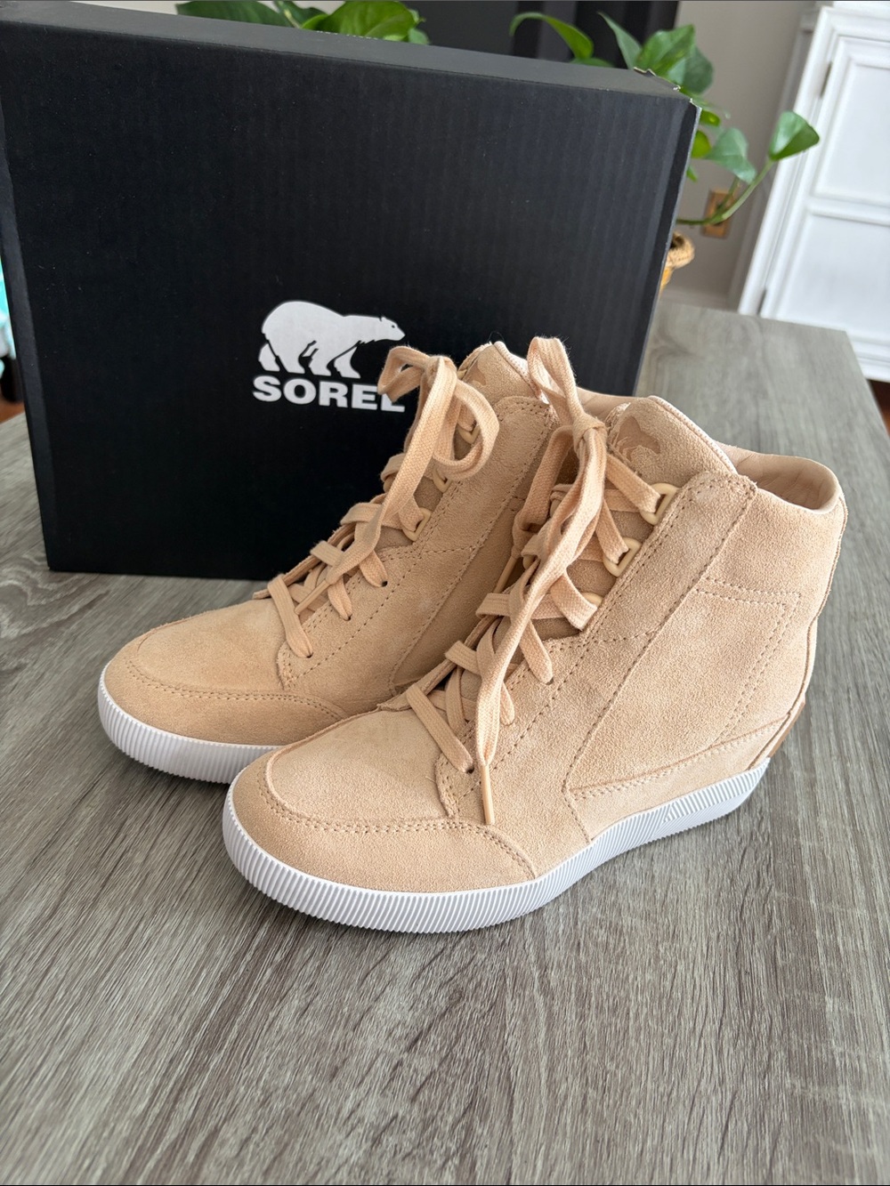 Sorel Women's Tan Suede Wedge Lace-Up Sneakers